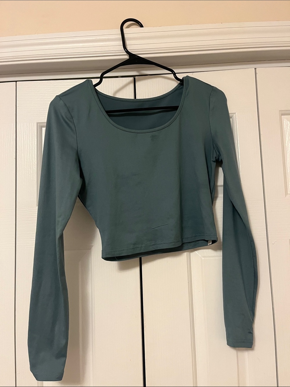 Long Sleeve Scoop Neck Crop Top - Teal